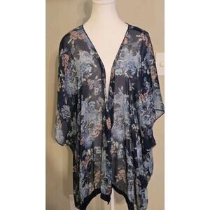 Mason & Makenzie Kimono Cover Women XL Navy Floral Sheer